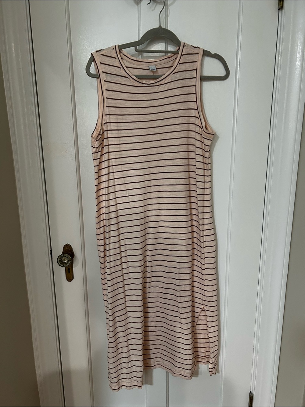 Old Navy Sleeveless Pink and Black Striped Midi Dress